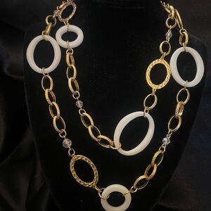 Vintage Joan Rivers’ Lucite, Aurora Borealis Crystal & Hammered Links necklace